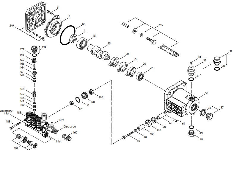 CAT PUMP 4DNX pump replacement parts and exploded view, manual